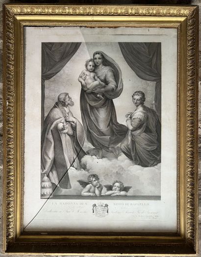null D'après Raphaël, début XIXème 
Madone sixtine
Gravure dédicacée à Fredéric Auguste...