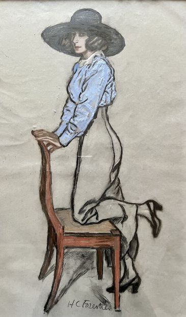 null Henri Claudius Forestier (1875-1922) 
Jeune femme à la chaise
Dessin rehaussé...
