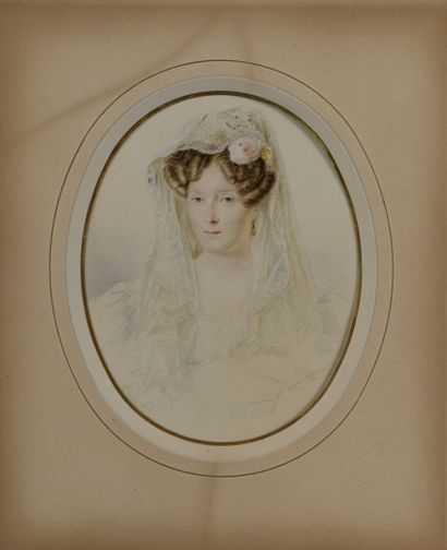 null Gustave de GALARD (1779-1841)
Portrait de femme à la mantille
Miniature sur...