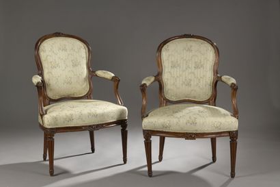 Pair of molded wood armchairs, Transition...