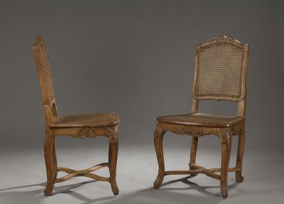 Pair of Louis XV period molded natural wood...