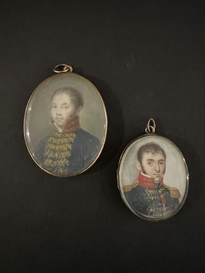 null École FRANÇAISE vers 1810
Portrait de deux militaires dont l'un capitaine de...