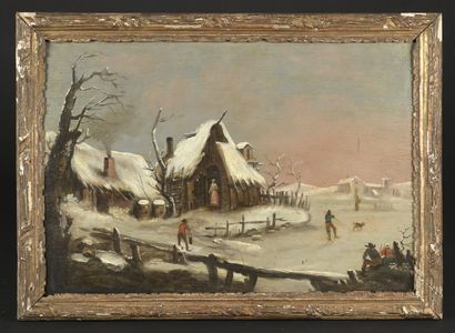 null École FLAMANDE de la fin du XVIIIe siècle
Paysage hivernal
Panneau.
36 x 53...