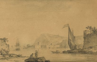 null Attributed to Alexandre NOËL (1752-1834)
Pair of harbor scenes
Black pencil.
16...