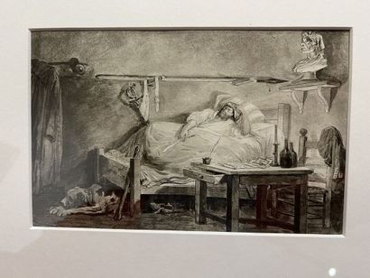 null D'après Hubert ROBERT
Le sommeil de Marat
Aquatinte.
12,5 x 19,5 cm 