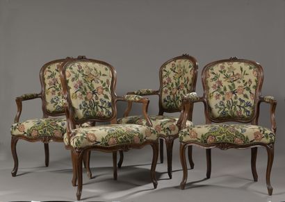 Suite of four armchairs with cabriolet back,...