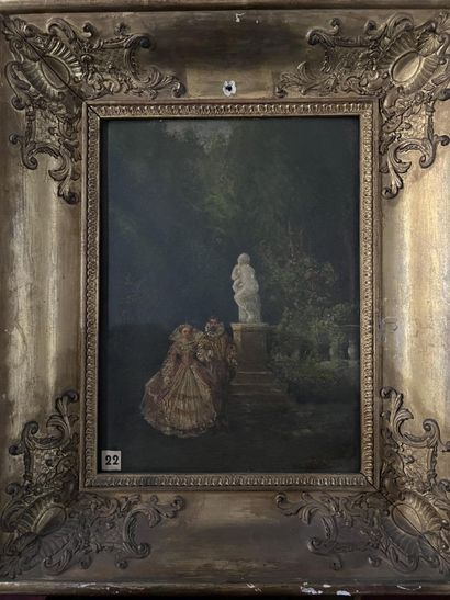 null French school of the 19th century
Galant scene
Oil on panel
Signed BARON ?
32,5...