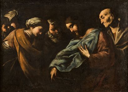 null Francesco FRACANZANO (1612-1656)
Le Christ et la femme adultère
Toile.
Manques...