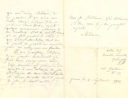 null Anne-Louis GIRODET-TRIOSON. L.A.S., [1824 ?], à Madame de REISET ; 1 page
petit...