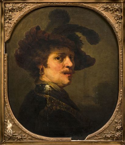 null École FRANÇAISE vers 1800, d'après Rembrandt
Portrait au béret à plumes
Toile
Restaurations...