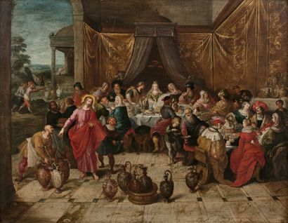 null Attributed to Frans FRANCKEN II (1581-1642)
The Wedding at Cana
Oak panel, two...