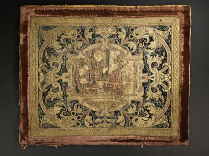 null Entombment, embroidery of a dalmatic, Spain, sixteenth century, midnight blue...