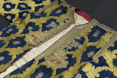 null Caftan, Morocco, late nineteenth century, brocade fashioned blue silk and gold...
