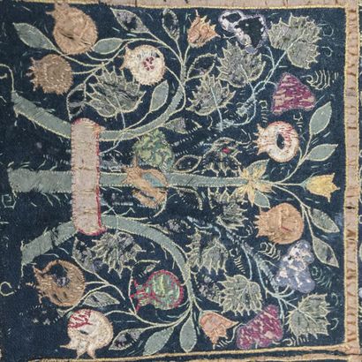 null Two documents of embroidery, early seventeenth century, caissons of a bed bumper...