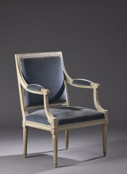 null Molded and carved wood armchair stamped 
JB Boulard from the Louis XVI period.
With...