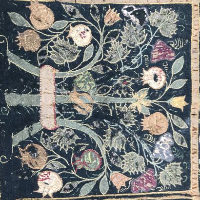 null Two documents of embroidery, early seventeenth century, caissons of a bed bumper...