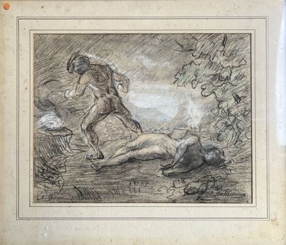 null P. Delaunay (Jules-Elie? 1828-1891 )
La femme et le crime
Fusain et rehauts...