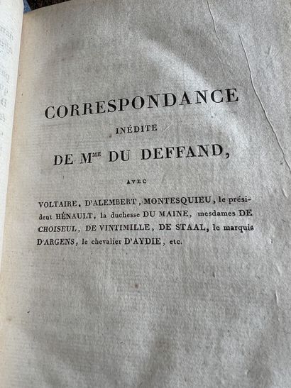 null Lettre de Madame du Deffand,
Tome 1 à 4 datés 1812 relié cuir.
Correspondance...