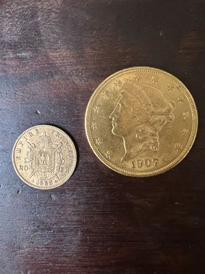 Une pièce de 20 francs 1863 et une pièce...