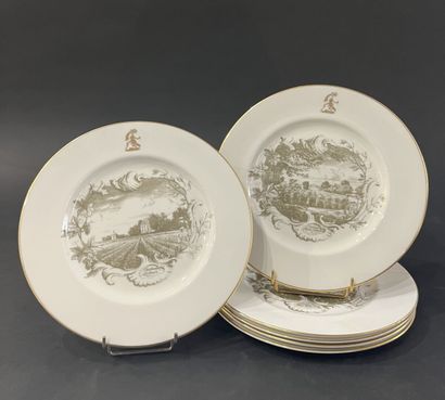 null English Manufacture
Suite of six plates with cameo decoration of the views of...