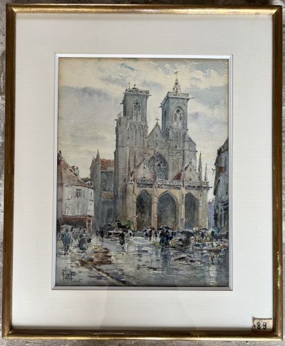 null René Leverd (1872-1938)
View of the Collegiate Church of Semur-en-Auxois
Watercolor,...