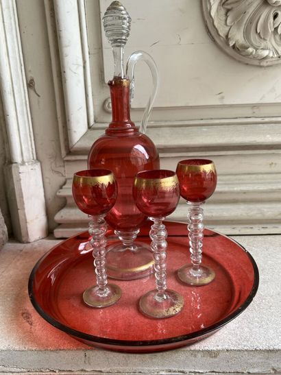 null Glass orangeade set, late 19th century
Including a carafe and its stopper, three...