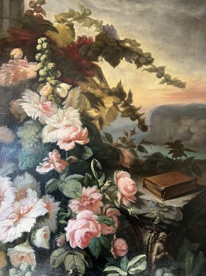 null Attributed to Simon Saint-Jean (1808-1860)
Still life with hollyhocks 
Canvas.
160...