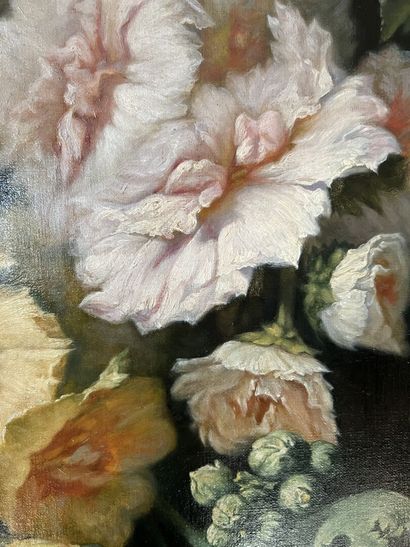 null Attribué à Simon Saint-Jean (1808-1860)
Nature morte aux roses trémières 
Toile.
160...