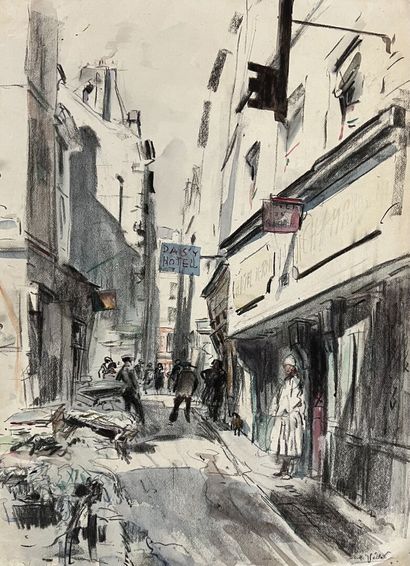 null Eugène Véder (1876-1936)
Lot de trois dessins
Paris, Les Halles - Place Saint-Médard,...