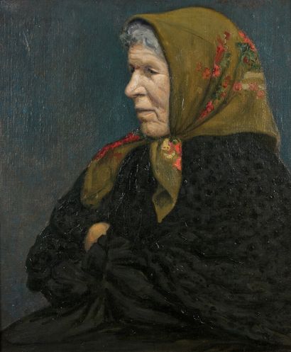 null Denys SCHNEIDER-BORDACHAR
Portrait de femme au fichu, 1914
Huile sur toile.
Signée...
