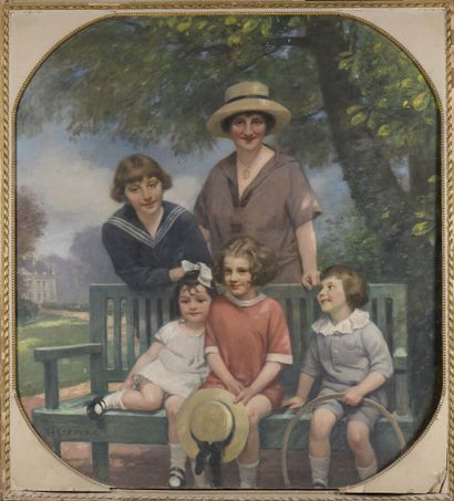 null Henri GERVEX (1852-1929)
Family portrait 
Oil on canvas.
Signed lower right.
Stains.
180...