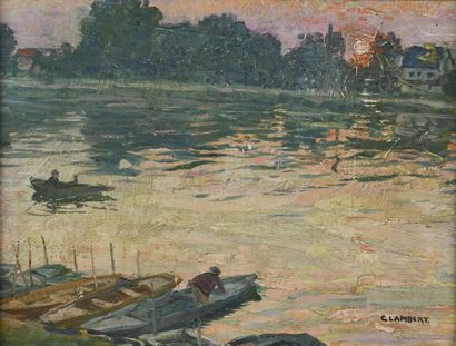 null Camille Nicolas LAMBERT (1876-1963)
Soleil levant en bord de fleuve
Huile sur...