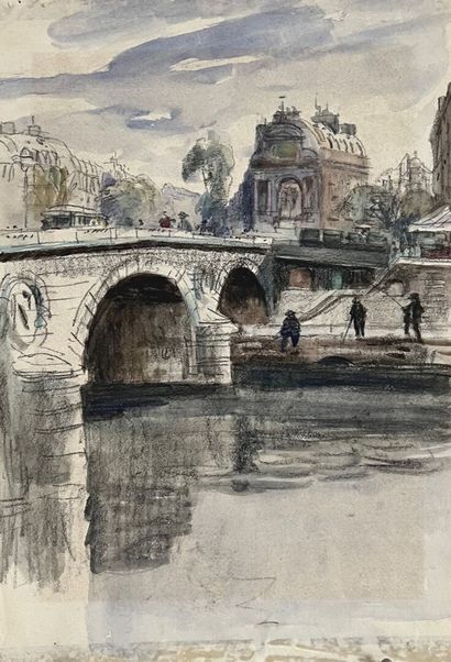 null Eugène Véder (1876-1936)
Lot de 11 dessins dont
Pont et fontaine Saint-Michel...