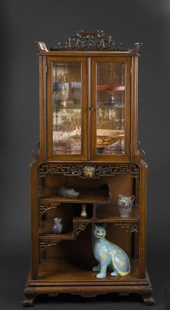 null JAPANESE CABINET in molded and carved walnut attributed to VIARDOT around 1890...