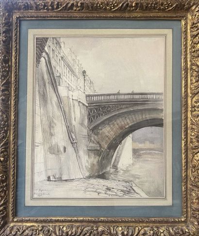null Charles HEYMAN (1881-1915)
Pont de la Tournelle
Plume et aquarelle.
Signée,...