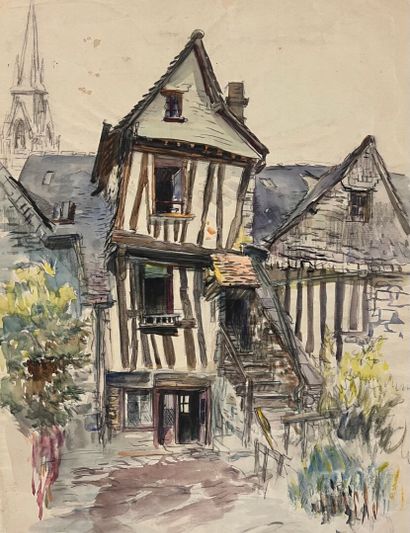 null Eugène Véder (1876-1936)
Lot de 14 dessins
Bayeux, angle de la rue des Cuisiniers...