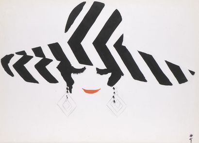 null René GRUAU (1909-2004)
Etude de femme au chapeau
Gouache.
Monogrammée en bas...