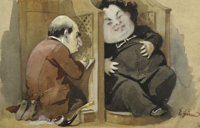 null Eugène GIRAUD (Paris, 1819 - Sannois, 1892)
The Confessional, cartoon
Watercolor...