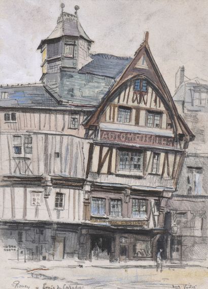 null Eugène Véder (1876-1936)
Lot de dix-huit dessins
Rouen dont : Rue les Eaux-de-Robec...