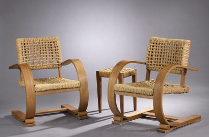 null Adrien AUDOUX and Frida MINET
Pair of beechwood armchairs with curved armrests...