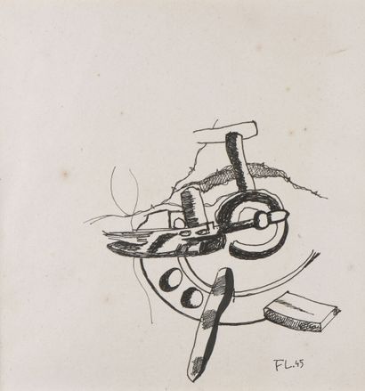 null Fernand LEGER (1881-1955)
La roue brisée
Encre de Chine sur papier.
Monogrammé...