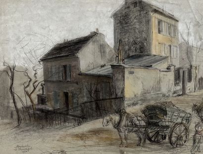null Eugène Véder (1876-1936)
Lot de quatre dessins 
Montmartre, cour de Mimi Pinson,...