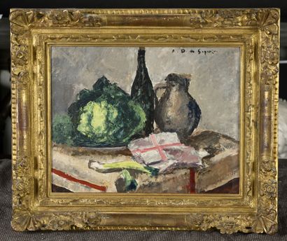 null André DUNOYER DE SEGONZAC (1884-1974)
Le pichet gris, 1948
Huile sur panneau.
Signée...