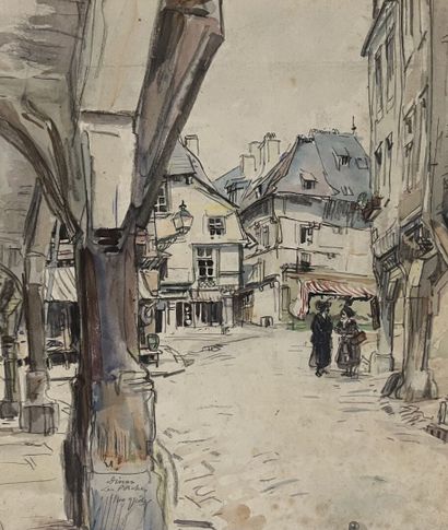 null Eugène Véder (1876-1936)
Lot de cinq dessins 
Dinan, les Porches - La vieille...