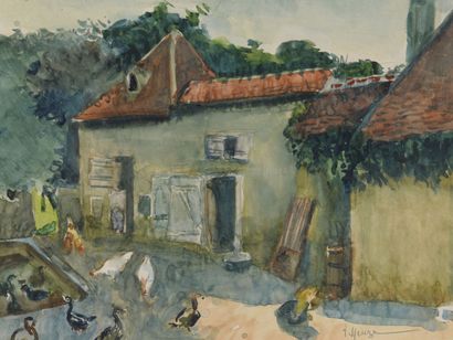 Edmond Amédée HEUZÉ (1884-1967)
La basse-cour
Aquarelle.
Signée...