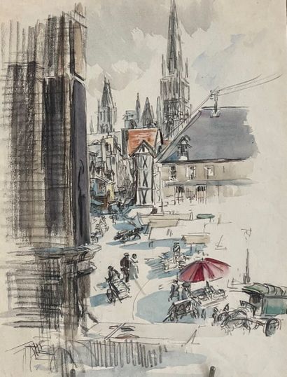 null Eugène Véder (1876-1936)
Lot of 14 drawings
Bayeux, corner of rue des Cuisiniers...