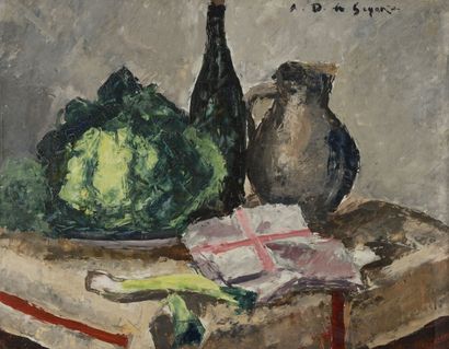 null André DUNOYER DE SEGONZAC (1884-1974)
Le pichet gris, 1948
Huile sur panneau.
Signée...