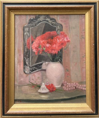 null Georges d'ESPAGNAT (1870-1950) 
Bouquet de fleurs devant un miroir
Huile sur...