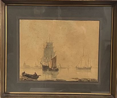 null Christiaan DREIBHOLTZ (1799-1874)
Boats at anchor
Watercolor signed lower right.
22...