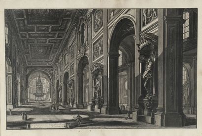 null D'après PIRANÈSE,
Le Panthéon d'Agrippa, Vue intérieure de la basilique du Latran,...